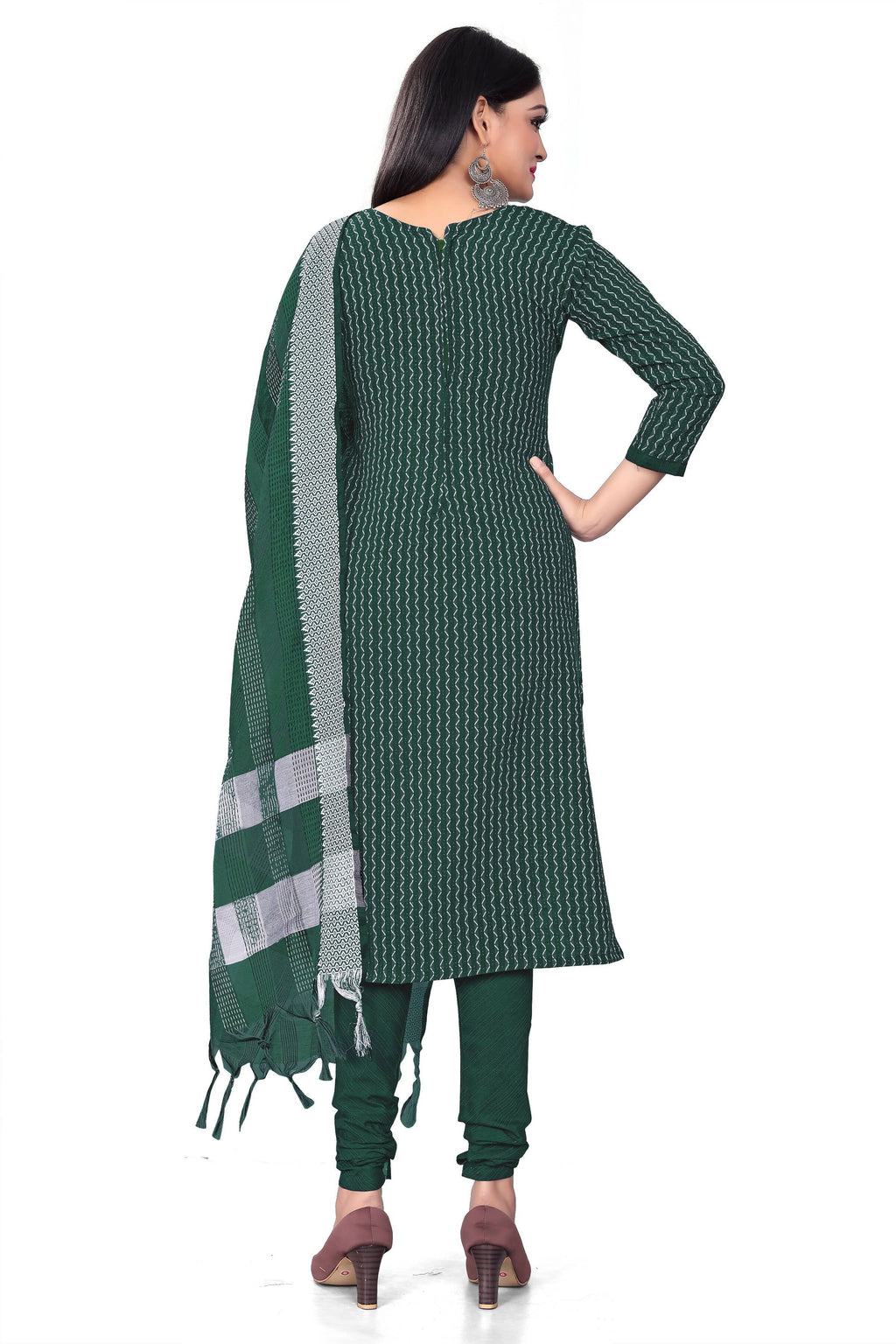 Green Cotton Jacquard Woven Unstitched Dress Material - Amara | Grocsy
