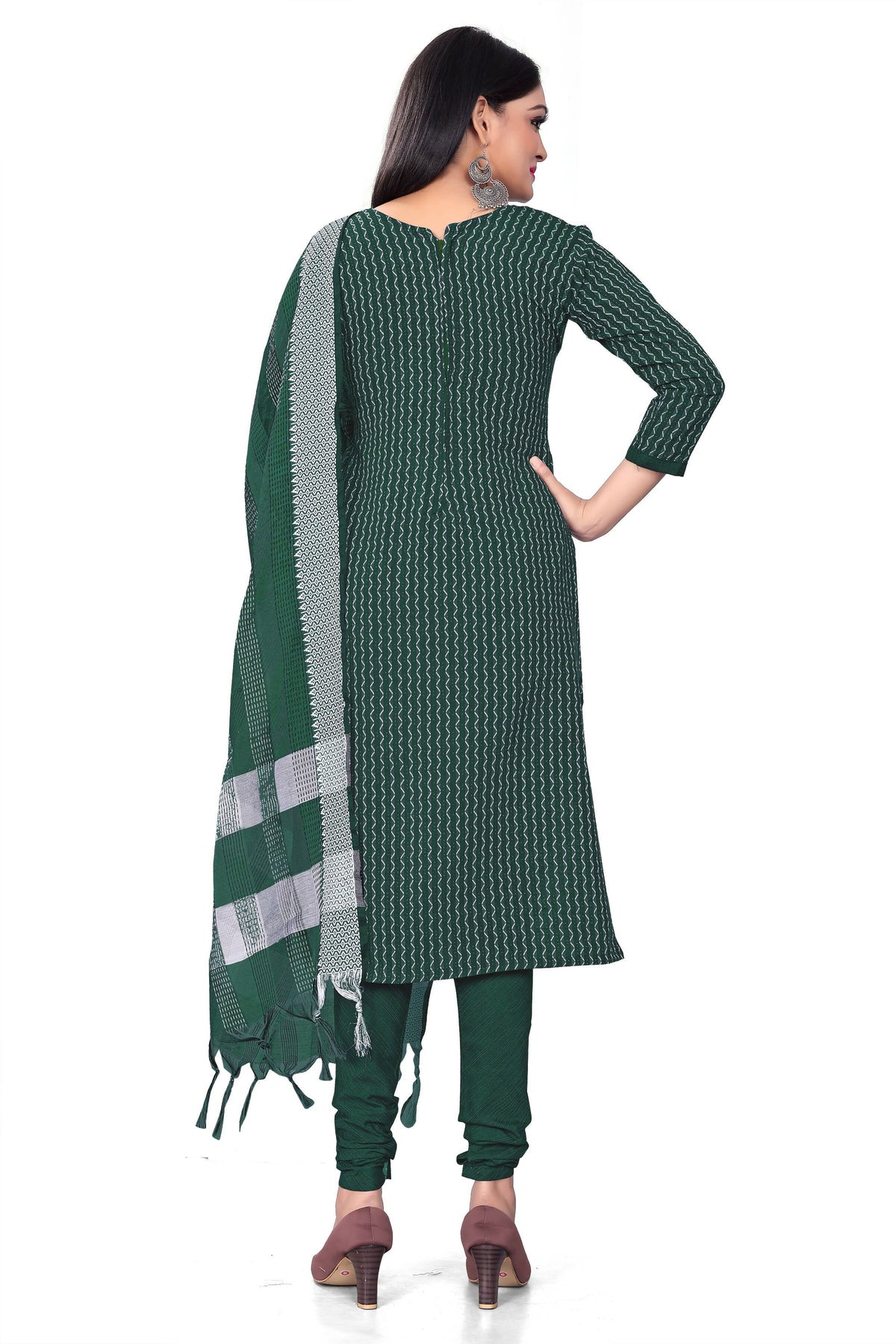 Green Cotton Jacquard Woven Unstitched Dress Material - Amara | Grocsy