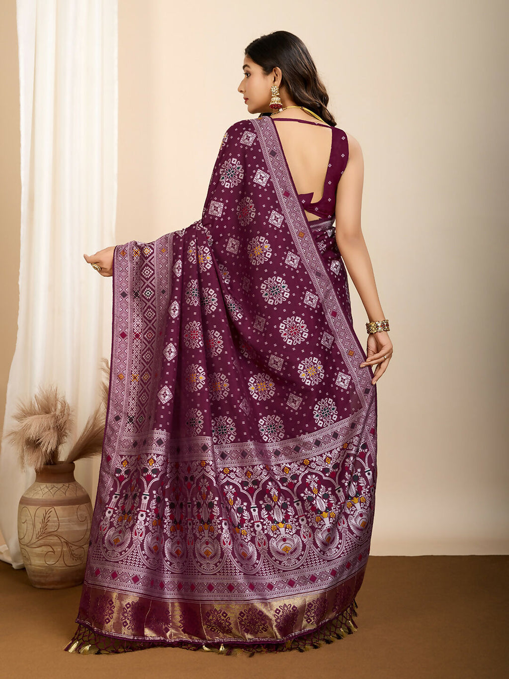 Wine Soft Silk Woven Meenakari Designer Saree - Vedanti | Grocsy
