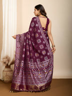 Wine Soft Silk Woven Meenakari Designer Saree - Vedanti | Grocsy