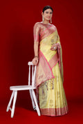 Yellow Soft Organza Woven Design Saree With Unstitched Blouse Piece - Zaara | Grocsy