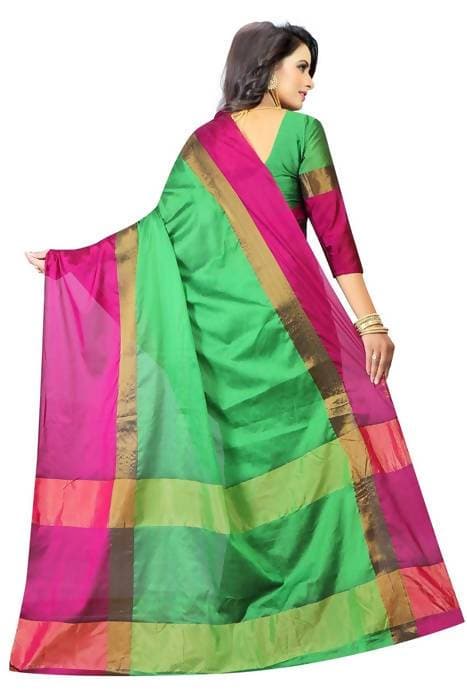 Vamika Green and Parrot Pink Cotton Silk Weaving Saree (Shreeji Parrot Pink) | Grocsy