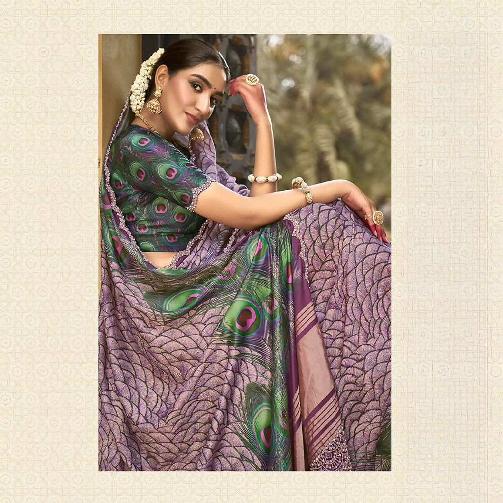 Purple Gajji Silk Diamond With Handwork Saree With Unstitched Blouse - Norita Gajri | Grocsy