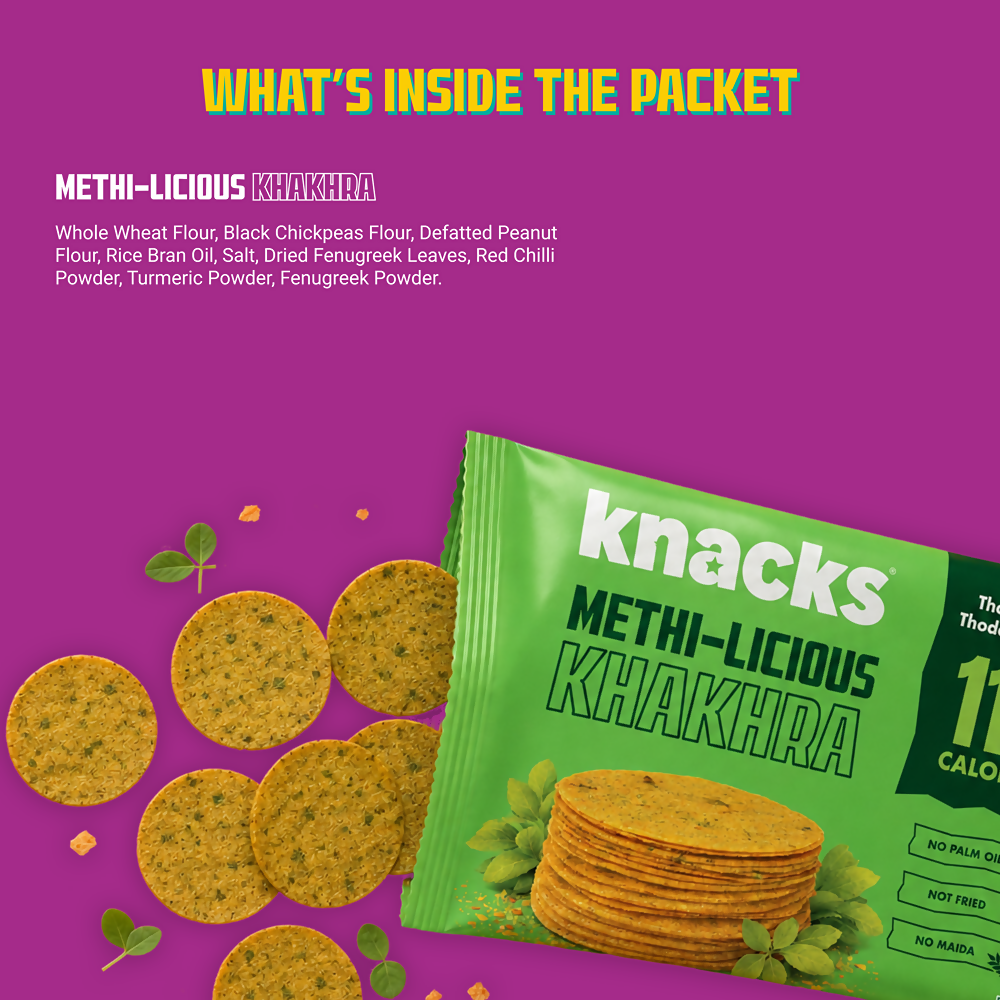 Knacks Coin Khakhra Crisps - Methi-Licious Flavour | Grocsy