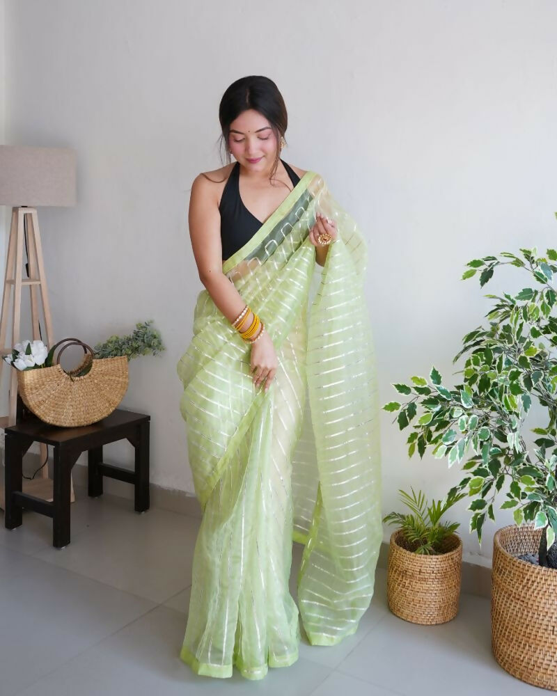 Vamsee Devika Green Organza Silk Saree | Grocsy