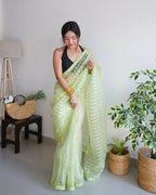 Vamsee Devika Green Organza Silk Saree | Grocsy
