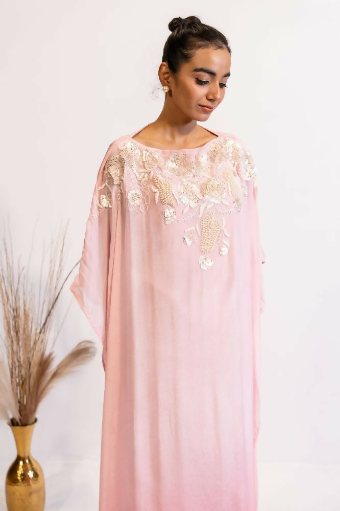 Timaraa Luxe Blush Pink Embroidered Kaftan Dress | Grocsy