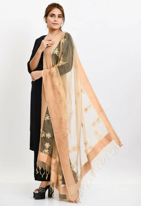 Mominos Fashion Moeza Women's Orgenza All Over Chikan Work Golden Dupatta | Grocsy