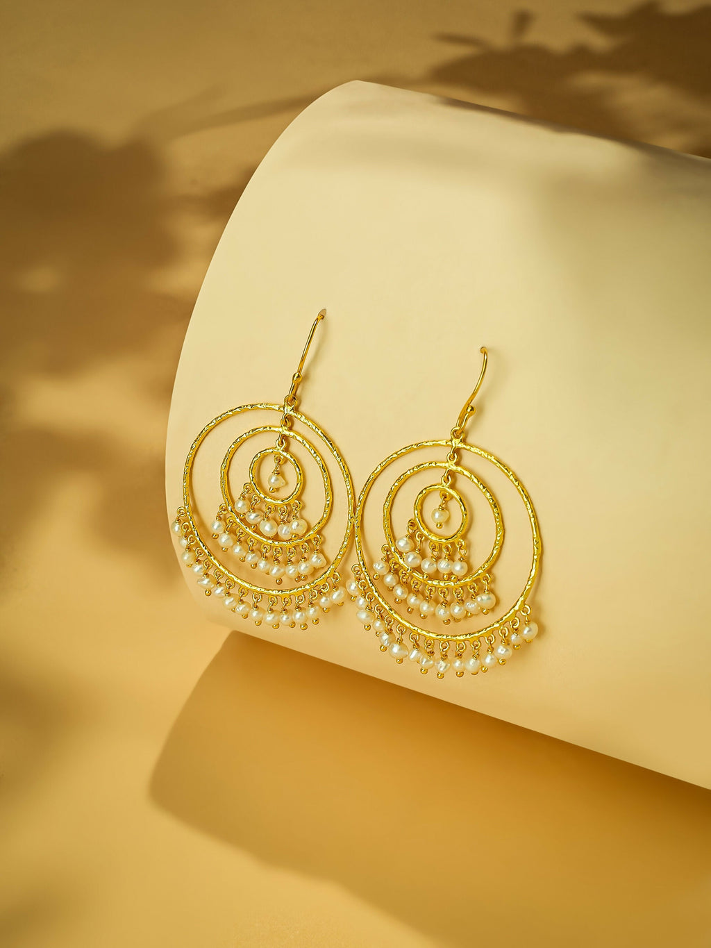 Nuyug 18k Triple Pearl Hoop Anti Tarnish Earrings | Grocsy