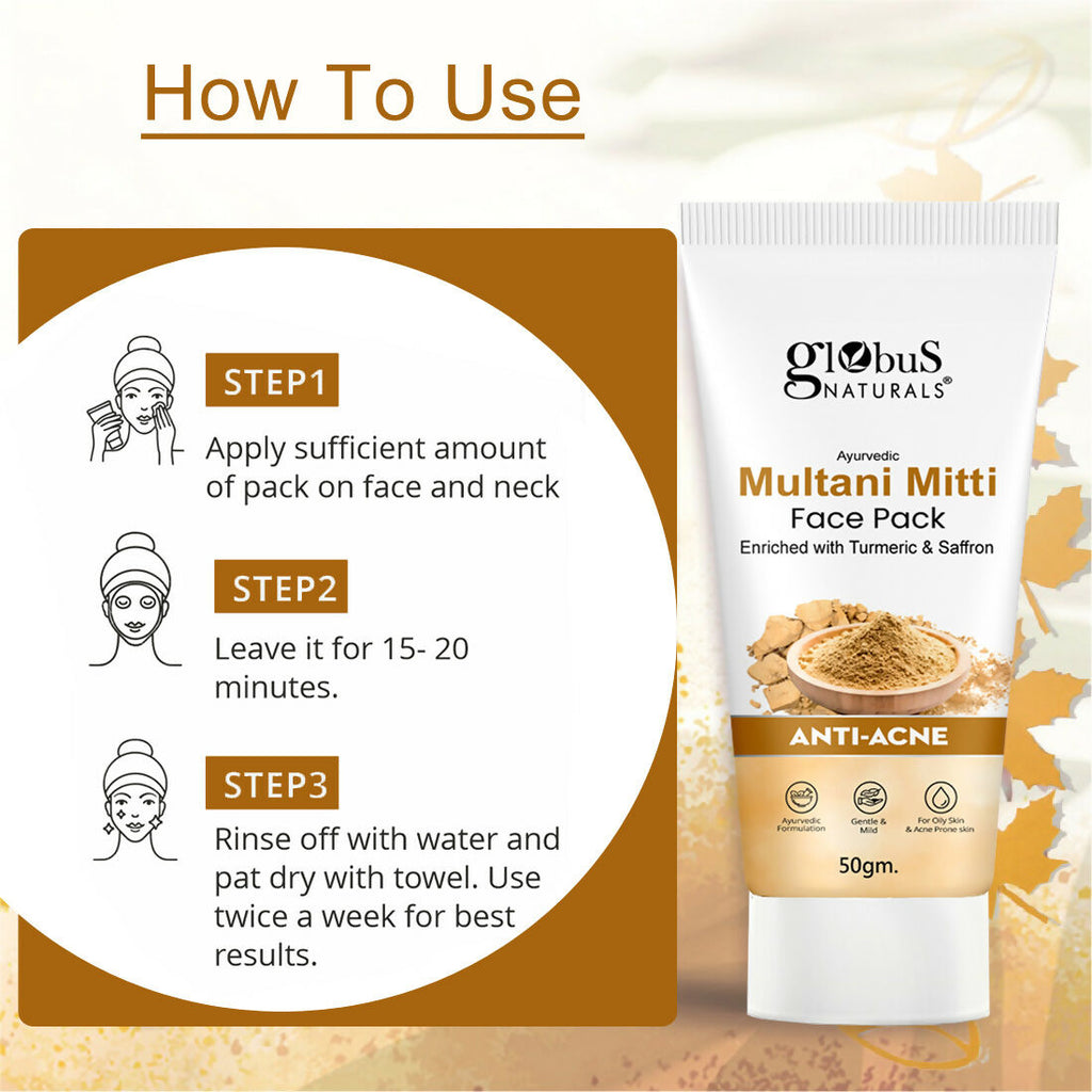 Globus Naturals Anti Acne Multani Mitti Face Pack, For Oily & Acne Prone Skin | Grocsy