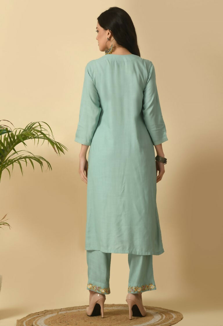Joban Fashion Sea Green Cotton Rayon Kurta Set | Grocsy