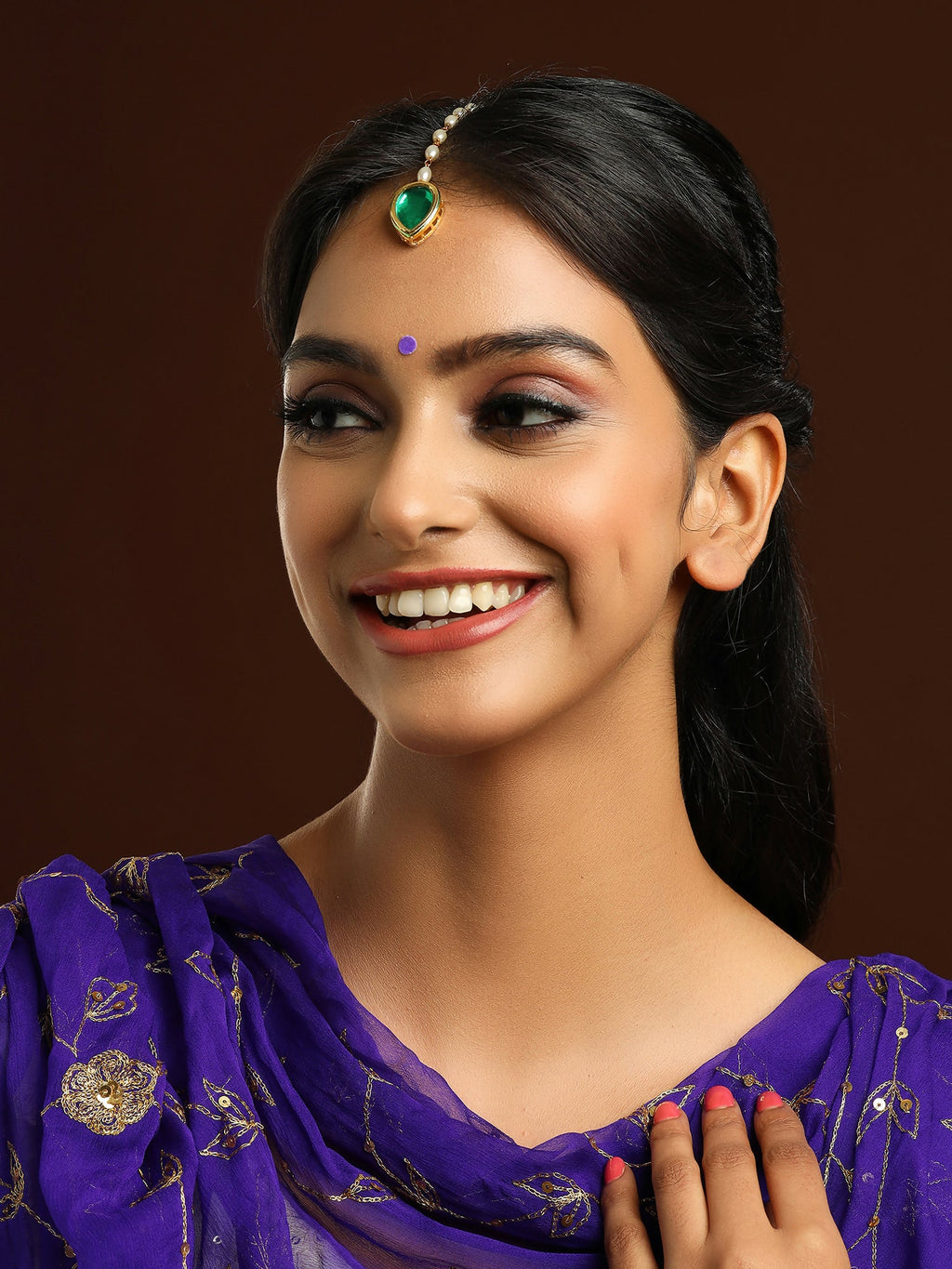 Ruby Raang Green Tear Drop Green Meenakari Maang Tikka | Grocsy