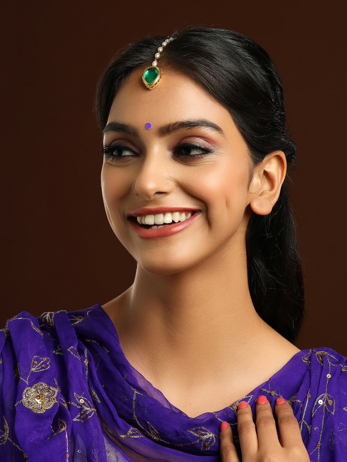 Ruby Raang Green Tear Drop Green Meenakari Maang Tikka | Grocsy