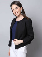 Even Apparels Black 100% Viscose Open Front Statement Women's Jacket | Grocsy
