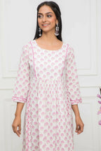 Myshka Women White Floral Rayon Straight Round Neck Kurtas | Grocsy