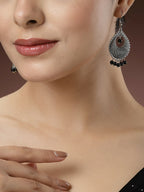 NVR Women's Set of 3 Silver-Toned German Silver Oxidised Dome Shaped Jhumka Earrings | Grocsy