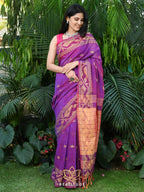 Exclusive Collection Beautiful Violet Pure Cotton Woven Handloom Saree With Running Blouse Piece | Grocsy