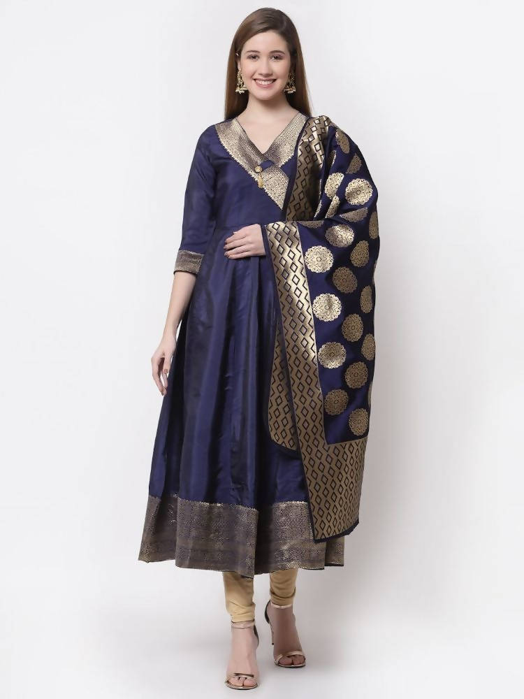 Myshka Blue Color Silk Solid Anarkali Gown With Dupatta | Grocsy