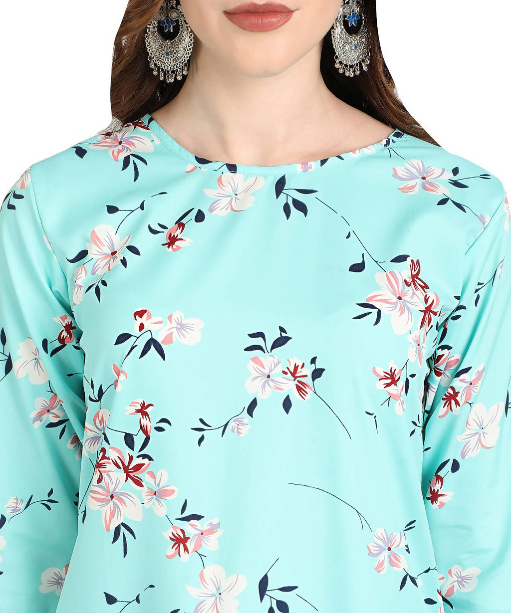 Vamika Sky Blue French Crepe Printed Party Wear/Casual Wear Kurti | Grocsy