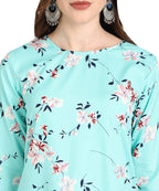 Vamika Sky Blue French Crepe Printed Party Wear/Casual Wear Kurti | Grocsy