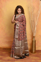 Very Much Indian Modal Silk Ajrakh Handblock Printed Natural Dyes With Designer Border Saree - Red | Grocsy