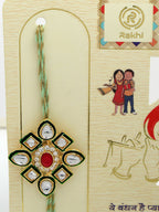 NVR Women & Men Set of 2 Gold Kundan-Studded Handcrafted Wraparound Rakhi Set With Roli Chawal | Grocsy