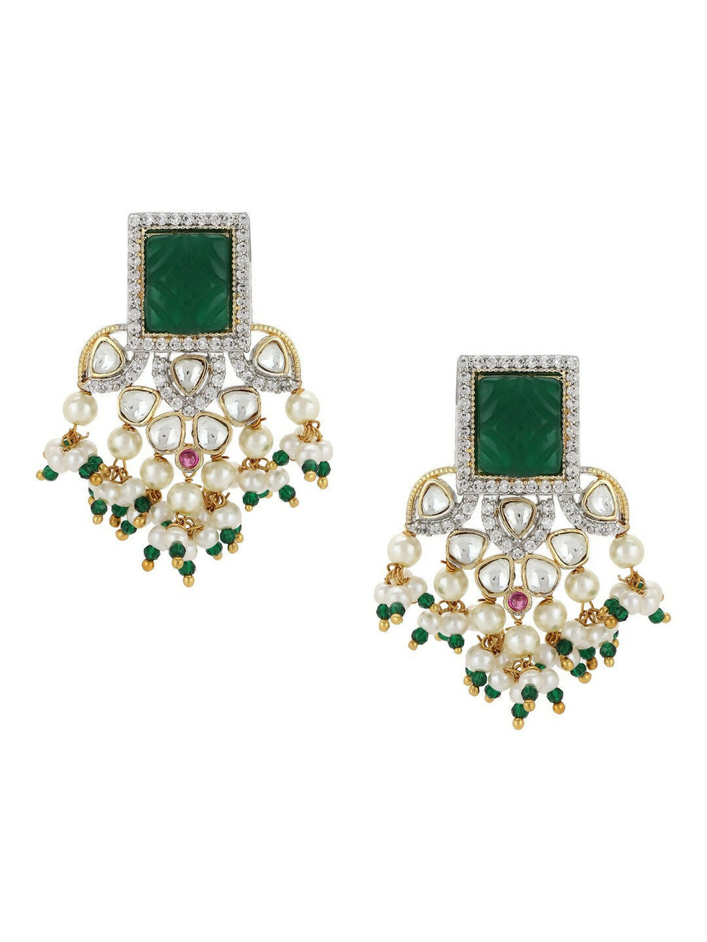 Diamond & Semi Precious Stone Green Earrings- Ruby Raang | Grocsy