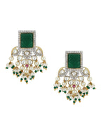 Diamond & Semi Precious Stone Green Earrings- Ruby Raang | Grocsy