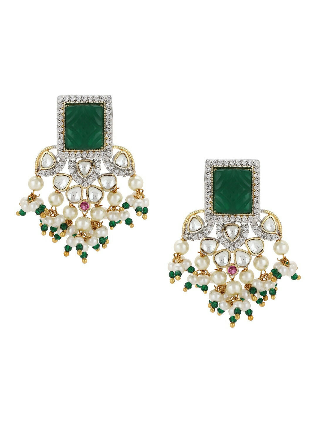 Diamond & Semi Precious Stone Green Earrings- Ruby Raang | Grocsy