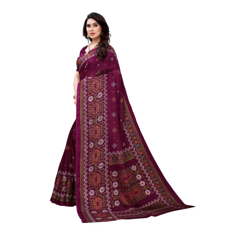 Vamika Printed Jute Silk Purple Saree (Namita Purple) | Grocsy