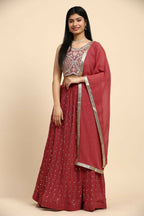 Red Georgette Embroidered Lehenga choli with Dupatta - Dhara | Grocsy