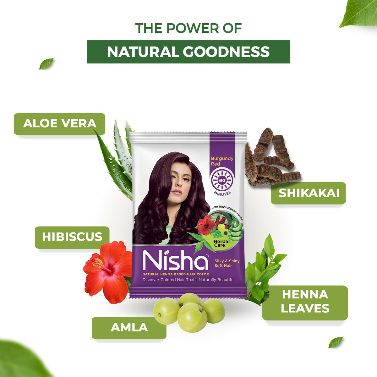 Nisha Henna Based Hair Colour for Women & Men Burgundy Red (Pack of 10) | Grocsy