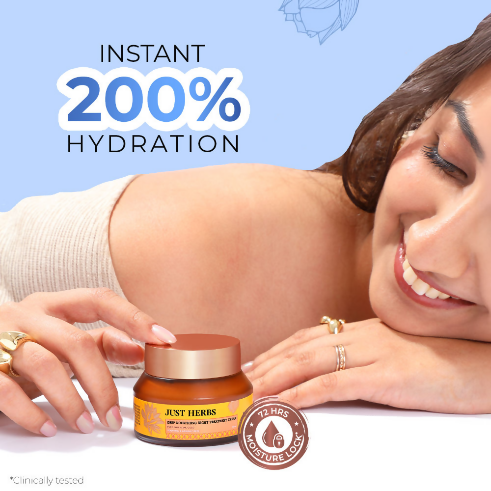 Just Herbs Pure Ghee & 24K Gold Deep Nourishing Night Treatment Cream | Grocsy