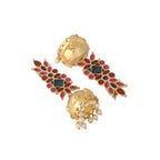 Nuyug 22K Gold-Plated Enamel & Beaded Dome Shaped Jhumka Earrings | Grocsy