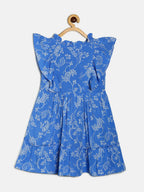 Manet Girls Cotton Frill Sleeve Frock Big Flower Print - Blue | Grocsy