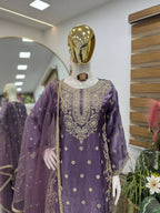 Teeya Creation New Trendy Womens Wedding Wear Kurta Palazzo Set - Lavender | Grocsy