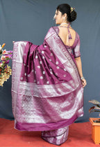 Jyoti Fashion Women's Wine Soft Banarasi Silk Zari Woven Saree with Blouse | Grocsy