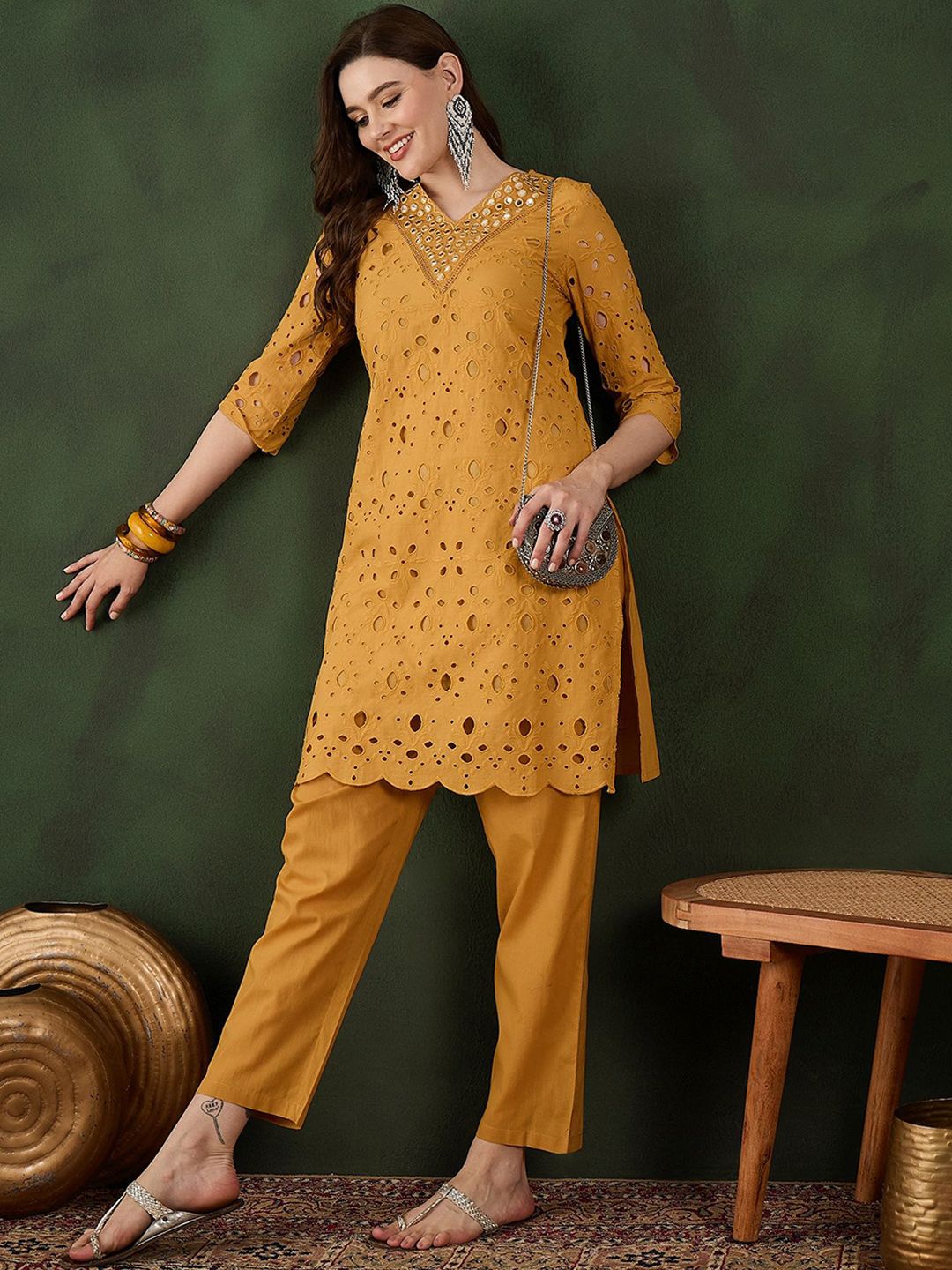 Sangria Embroidered Pure Cotton Kurta & Trousers | Grocsy
