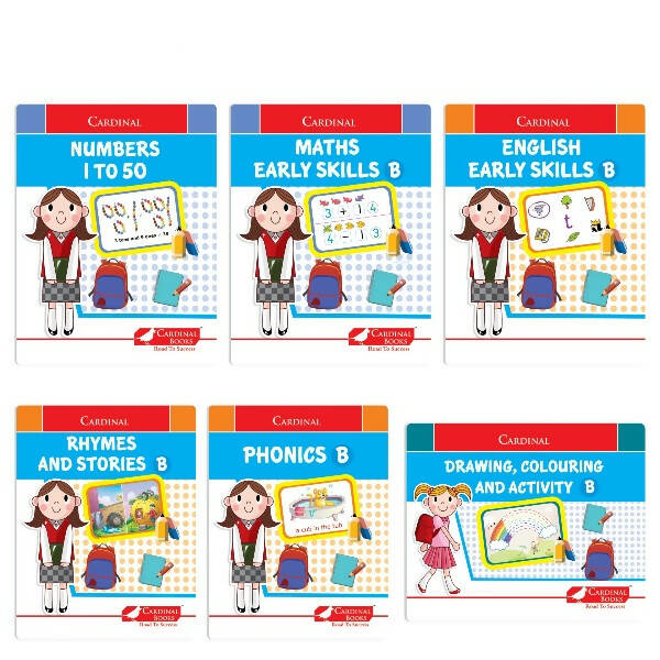 Cardinal Fun Learning Junior KG Activity Books Set of 6|Number| Rhymes & Story| Phonic| English & Maths Skill| Colouring Book For Kids Ages 4-5 Years | Grocsy