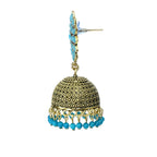 Mominos Fashion Johar Kamal Beautiful Kundan Work Jhumka With Sky Blue Beads