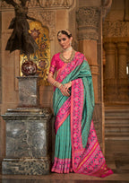 Persian Green Banarasi Weaving, Ultra Aqua Finish, Zari Work Banarasi Silk Saree - Rath Kunti | Grocsy