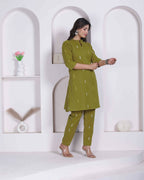 Miravan Womens Green Printed Cotton Straight Kurta With Palazzo | Grocsy
