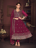 Jyoti Fashion Women's Rani Pink Georgette Embroidered Anarkali Kurta Pant Set With Dupatta | Grocsy