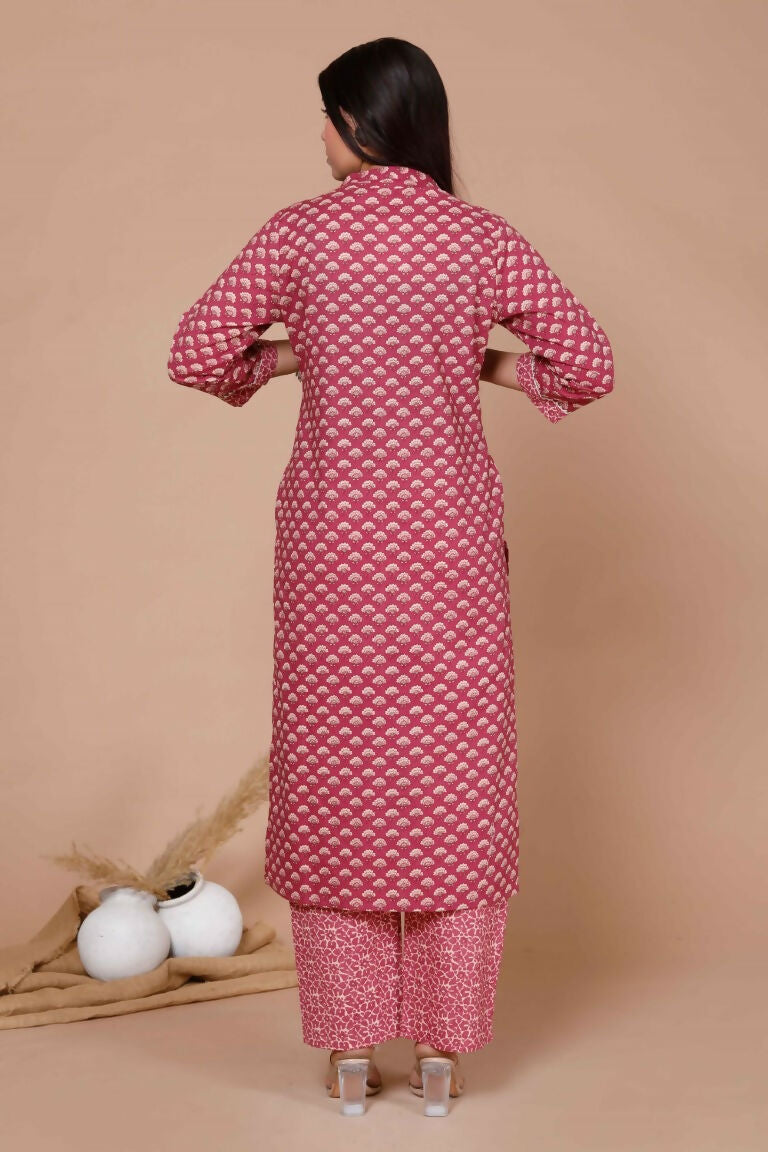 Miravan Women's Pink Straight Floral Printed Kurta & Palazzo With Dupatta Set | Grocsy