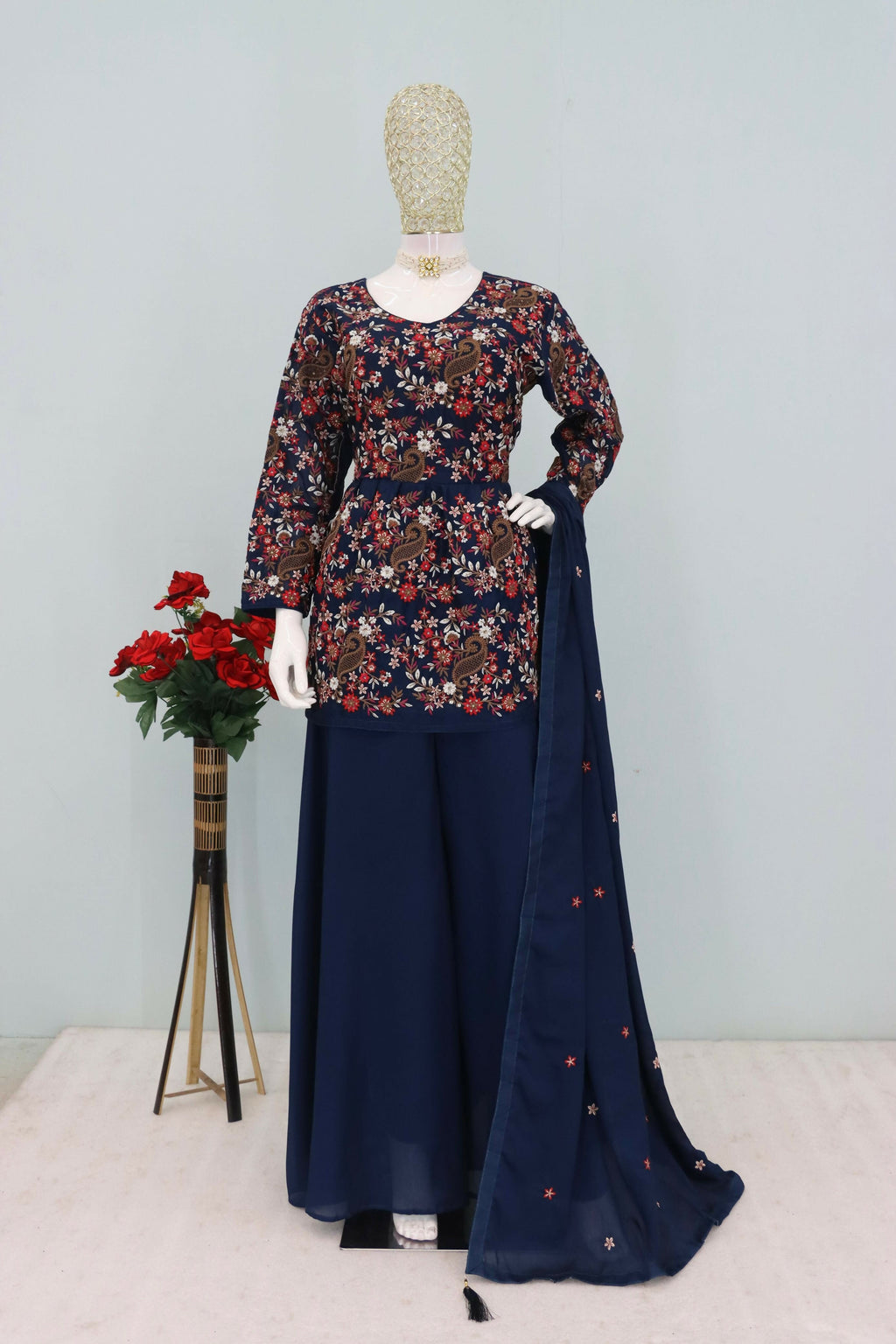 Anaita Blue Chinon Embroidered With Sequins Work Salwar Suit | Grocsy