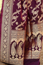 Joban Fashion Wine Banarasi Soft Pure Handloom Banarasi Silk Saree | Grocsy