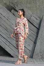 Women's Partywear Designer White & Multi Muslin co-ord set - Stylishta | Grocsy