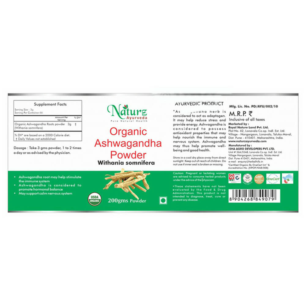 Naturz Ayurveda Organic Ashwagandha Powder | Grocsy