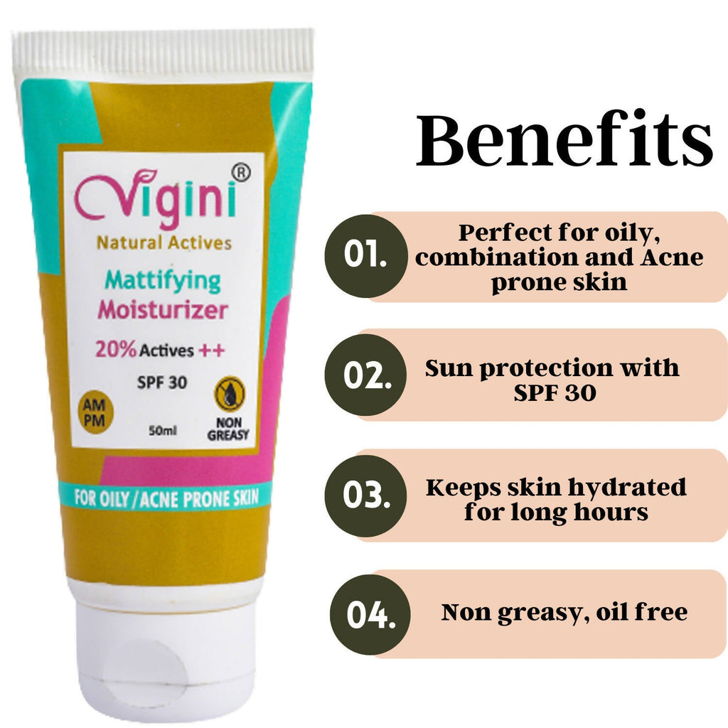 Vigini Natural Actives Mattifying Moisturizer SPF 30 for Men Women | Grocsy