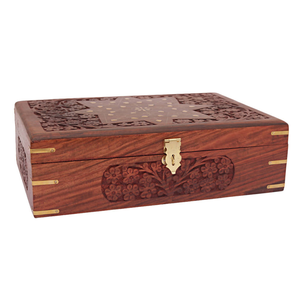 Nizalia Carved Motif Of Flora Handmade Beautiful Jewellery Box With Mirror | Grocsy